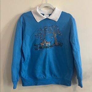 Vintage Southern Lady Deer Embroidered Sweatshirt Collar Cottagecore Fall Cute L